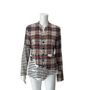 $1,100 Greg Lauren 50/50 Rodeo/ Cream & Navy Stripe Studio Shirt  Size 2
